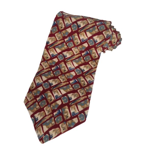 J Garcia 100% Silk Tie Burgundy Abstract Business Necktie - Picture 1 of 4